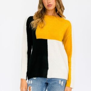 Colorblock Sweater - Black, White, Yellow
